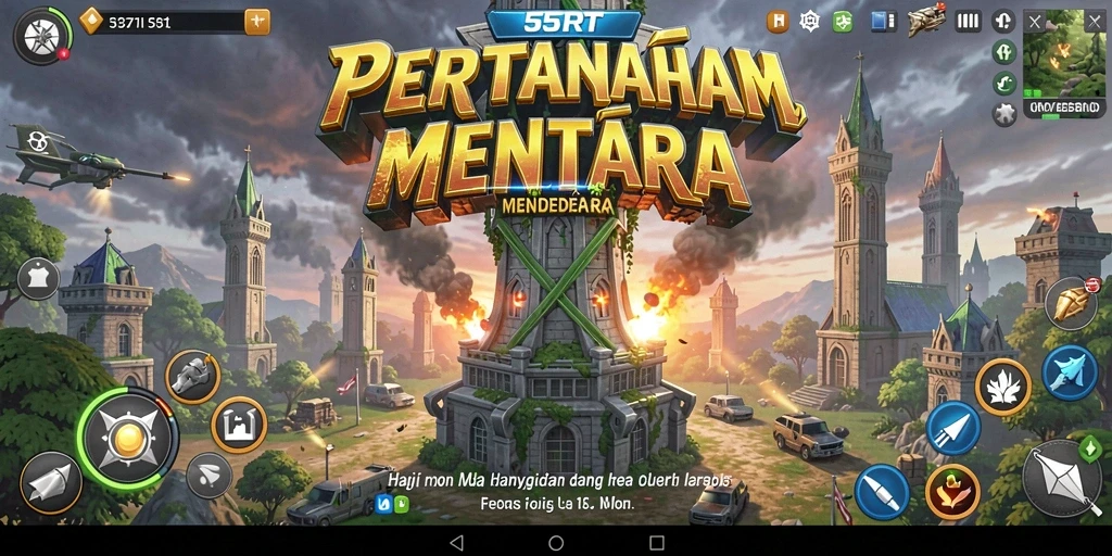 Gameplay seru 55RT dengan menara dan musuh yang menantang.