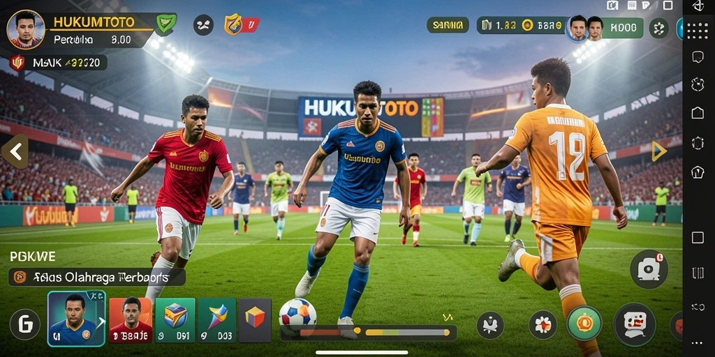 Tampilan gameplay HUKUMTOTO dengan statistik dan jadwal pertandingan olahraga.