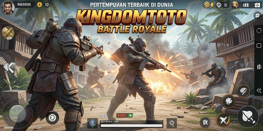 Screenshot KINGDOMTOTO menampilkan aksi seru dalam pertempuran Battle Royale.