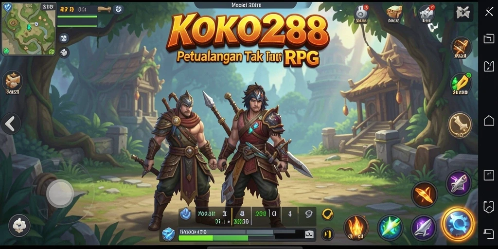 Tampilan gameplay epik KOKO288 yang menampilkan pertarungan dan eksplorasi.