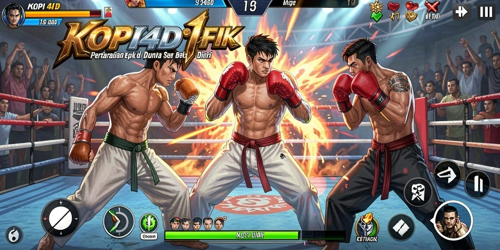 Tangkapan layar gameplay KOPI4D menampilkan aksi pertarungan yang intens.