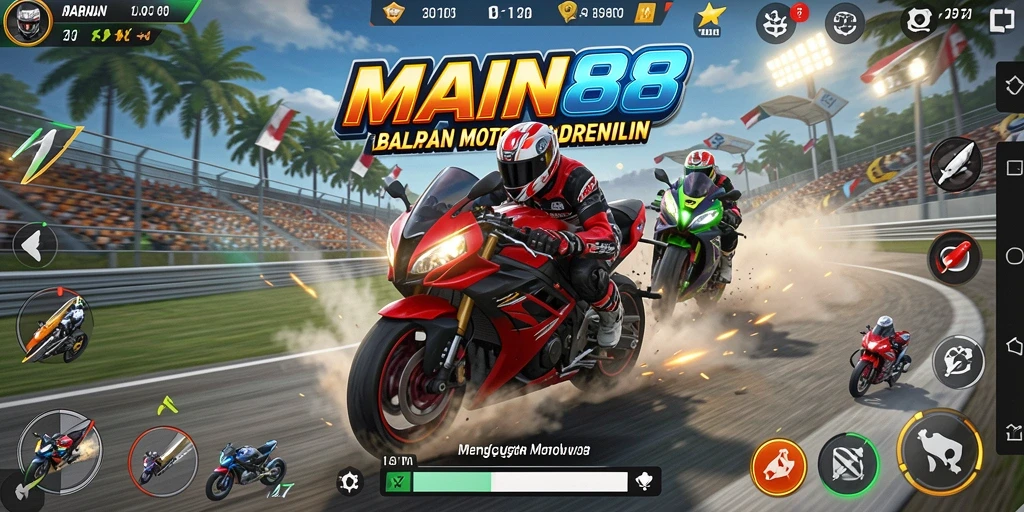 Tampilan gameplay menarik dalam balapan motor yang seru.