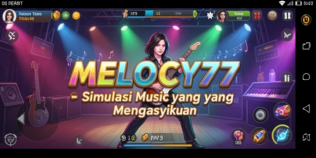 Tampilan gameplay MELODY77 yang menampilkan alat musik dan menciptakan melodi.