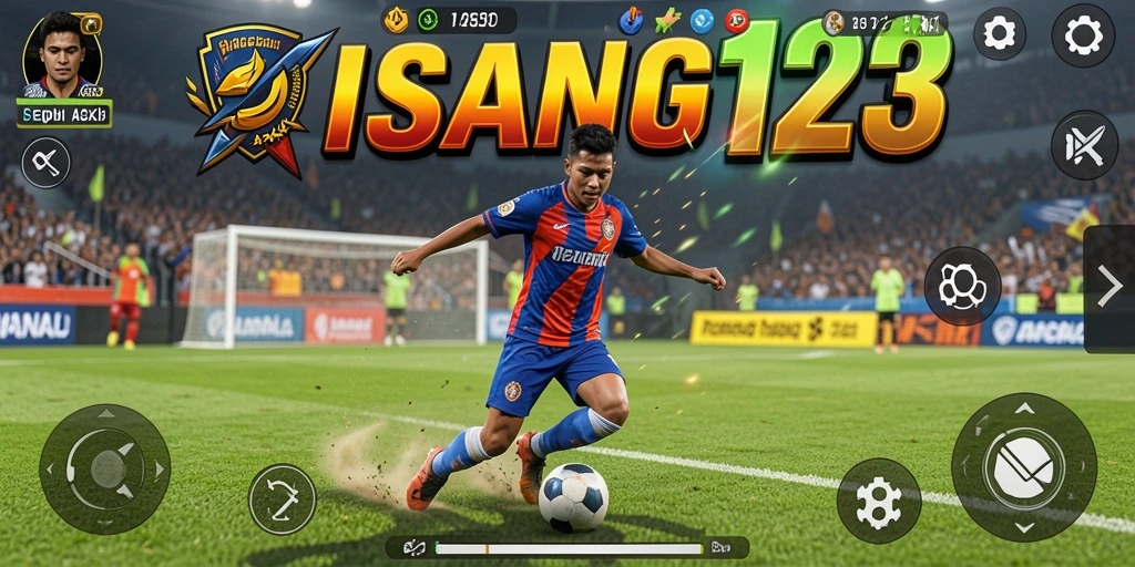 Tampilan gameplay PISANG123 dengan aksi seru di lapangan sepakbola.