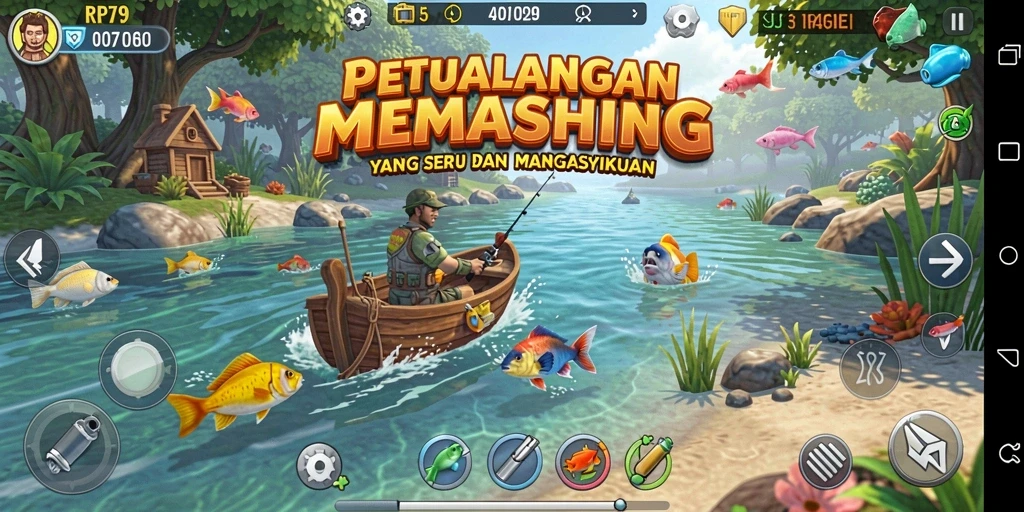 Tangkapan ikan yang bervariasi dalam gameplay RP79 yang mendebarkan.