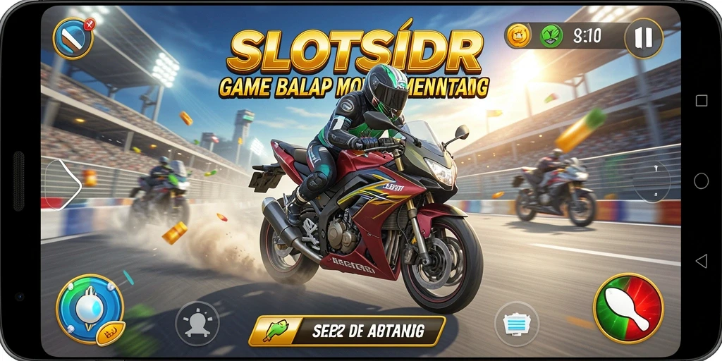 Tampilan gameplay seru dari SLOTSIDR saat balapan motor.