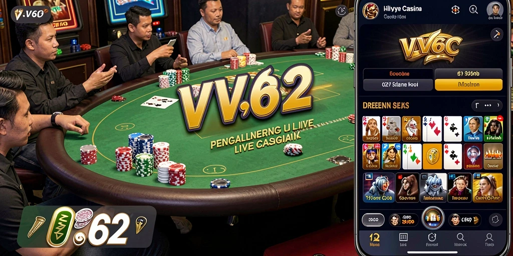Screenshot gameplay Live Casino di VV62 dengan dealer profesional.